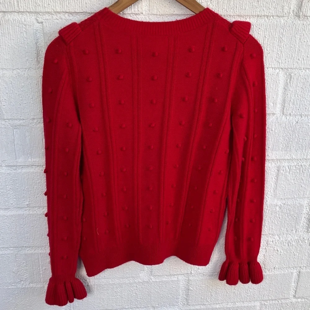 Kate Spade Wool RuffleYoke Textured Vibrant Red Sweater sz XS